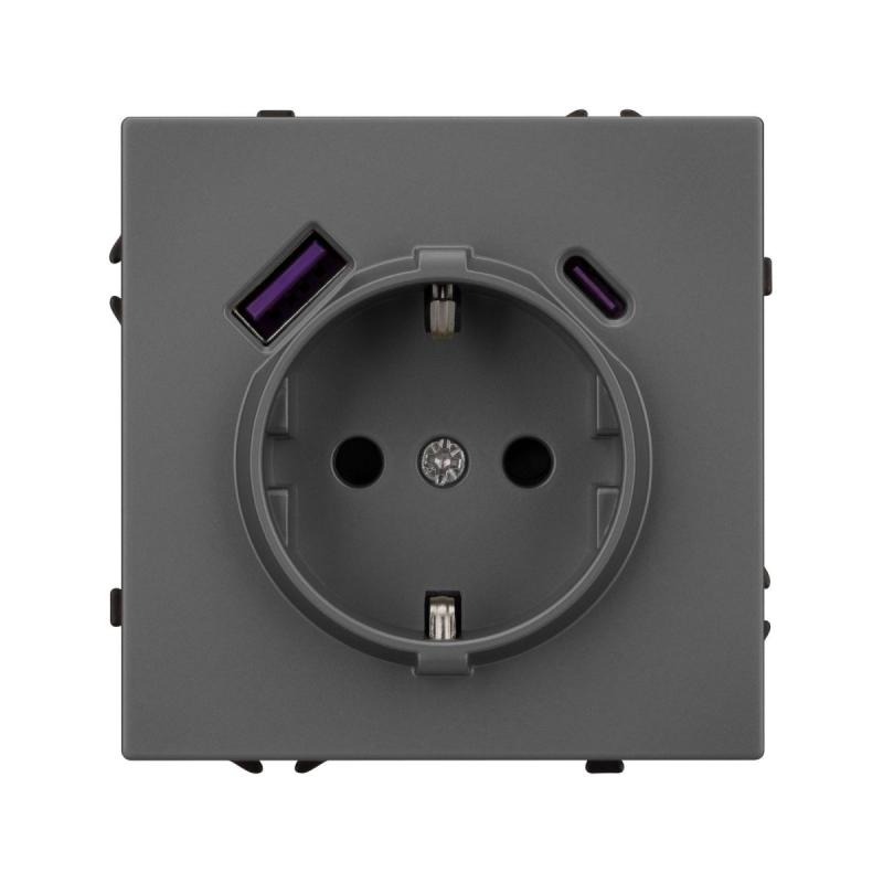 Розетка зк со шторками с USB тип А+С софт-тач серый базальт Arlight SCT-MUAC-SFPL-GR (250V, 16A) 054287(1)
