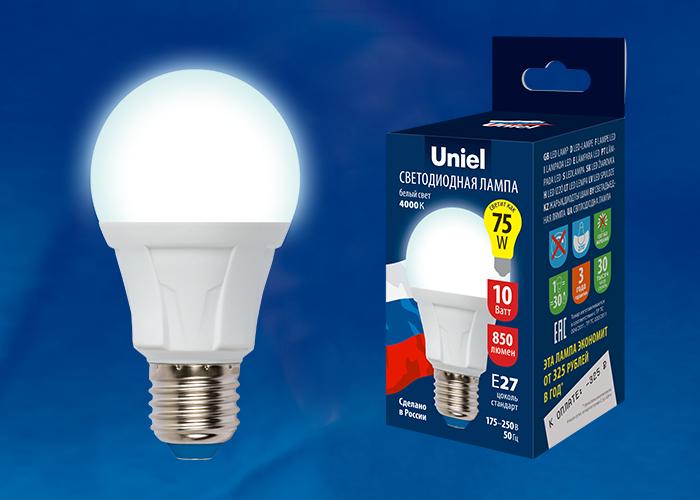 Лампа светодиодная (UL-00002003) Uniel E27 8W 6500K матовая LED-A60 8W/DW/E27/FR PLP01WH