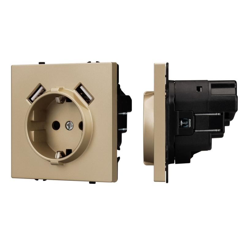 Розетка зк со шторками с USB тип А+А софт-тач золотой песок Arlight SCT-MUAA-SFPL-GD (250V, 16A) 054290(1)