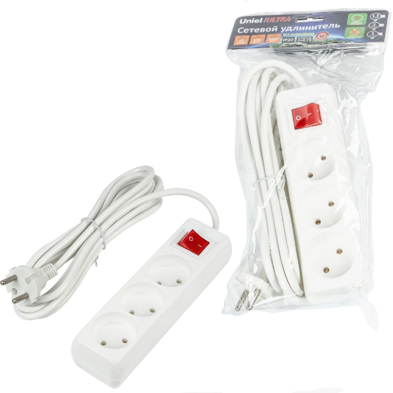 Удлинитель бытовой Uniel Ultra S-CU3-3B WHITE UL-00009995
