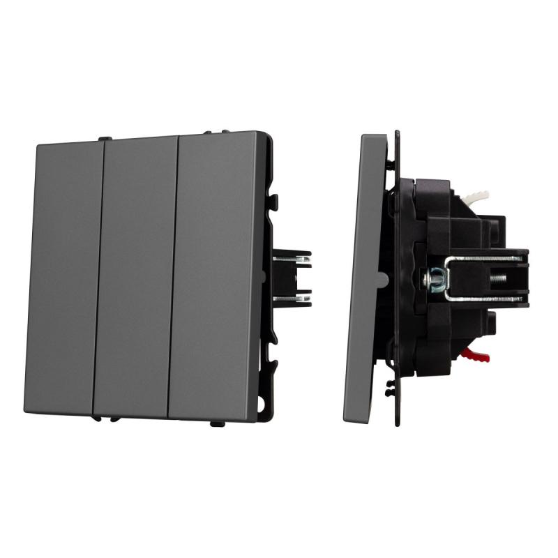 Механизм выключателя трехклавишный непроходной Arlight SWT-NOBE-MK03-SFPL-GR (230V, 10A) (Серый базальт) 061799