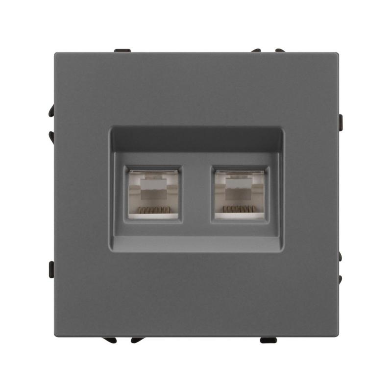 Розетка компьютерная двойная софт-тач серый базальт Arlight SCT-MPC2-SFPL-GR (2хRJ-45, CAT6) 054315(1)