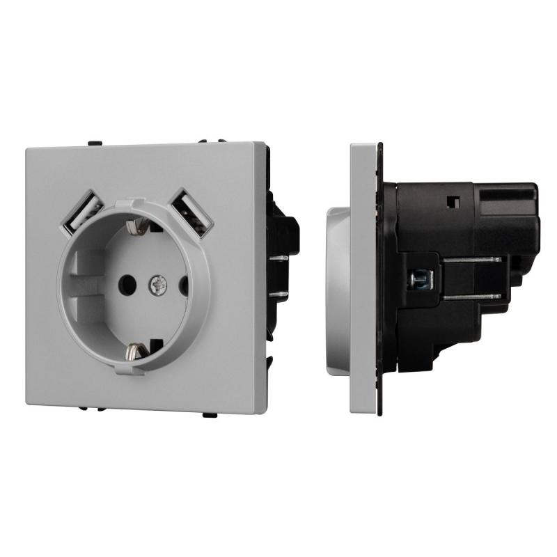 Розетка зк со шторками с USB тип А+А софт-тач никель Arlight SCT-MUAA-SFPL-IS (250V, 16A) 059443(1)