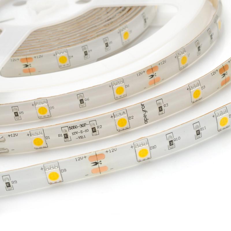 Комплект светодиодной ленты Apeyron 12В 7.2Вт/м smd 5050 30 д/м IP65 5м 3000K (блок, коннектор) 10-02