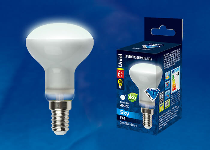 Лампа светодиодная рефлекторная (UL-00001492) Uniel E14 6W 4000K матовая LED-R50-6W/NW/E14/FR PLS02WH