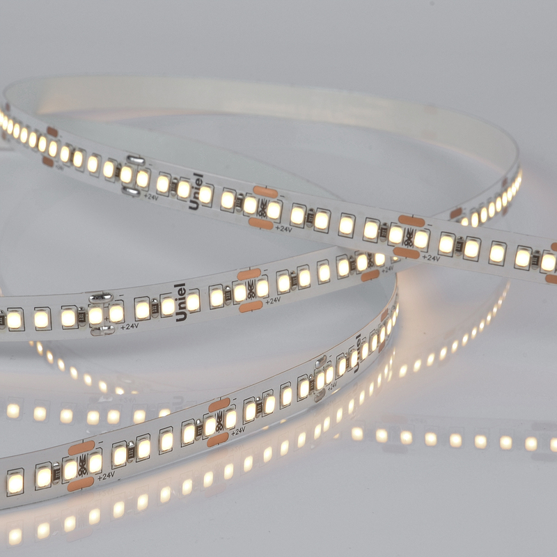Светодиодная лента Uniel ULS-2835-180LED/m-10mm-IP20-DC24V-17W/m-5M-3000K катушка в герметичной упаковке