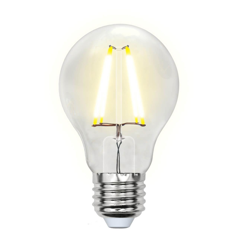 Лампа светодиодная филаментная (UL-00002210) Uniel E27 8W 3000K прозрачная LED-A60-8W/WW/E27/CL GLA01TR