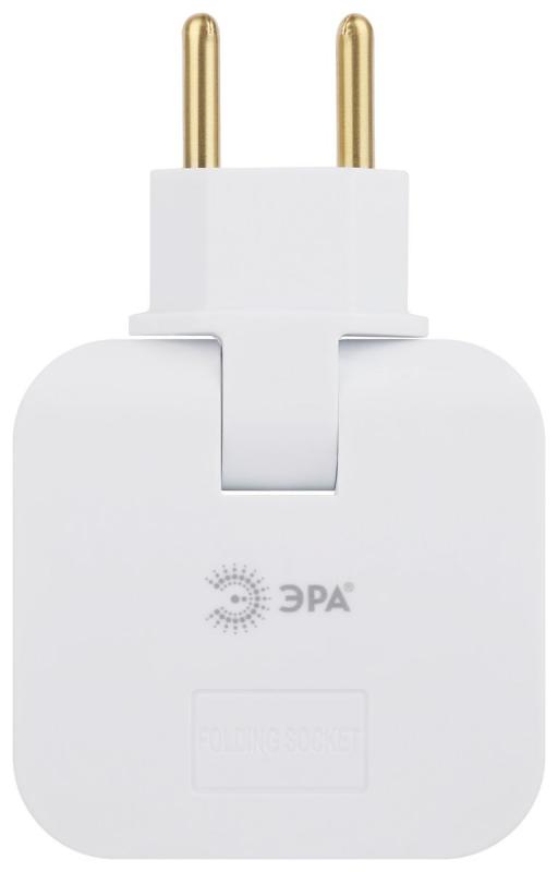 Разветвитель электрический Эра SPF-2-FL-USB поворотный на 2 розетки + 2USB 10А белый Б0069089
