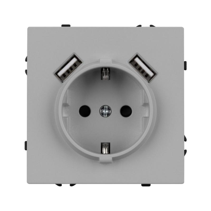 Розетка зк со шторками с USB тип А+А софт-тач никель Arlight SCT-MUAA-SFPL-IS (250V, 16A) 059443(1)
