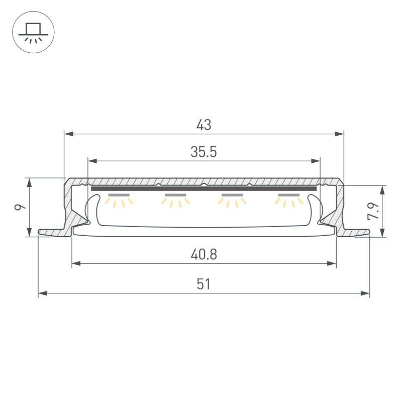 Профиль Arlight SL-LINIA40-F-H9-2000 ANOD (Алюминий) 063906