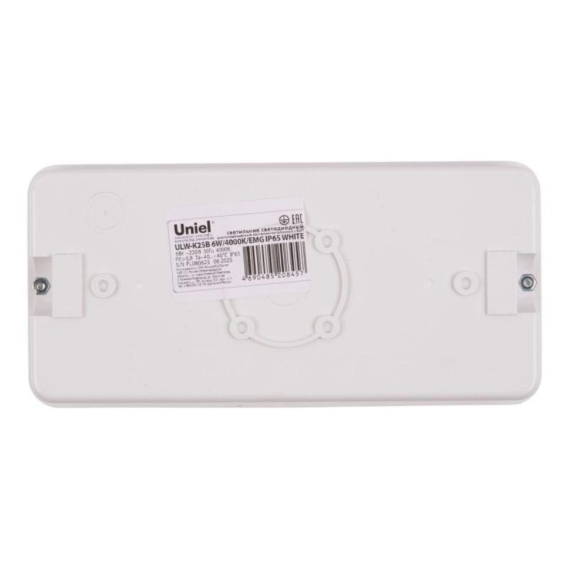 Светильник пылевлагозащищенный Uniel ULW-K25B 6W/4000K/EMG IP65 WHITE UL-00013352