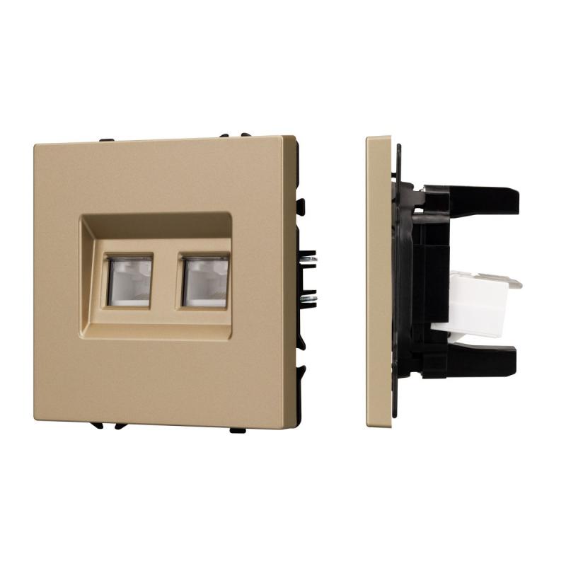 Розетка компьютерная двойная софт-тач золотой песок Arlight SCT-MPC2-SFPL-GD (2хRJ-45, CAT6) 054314(1)