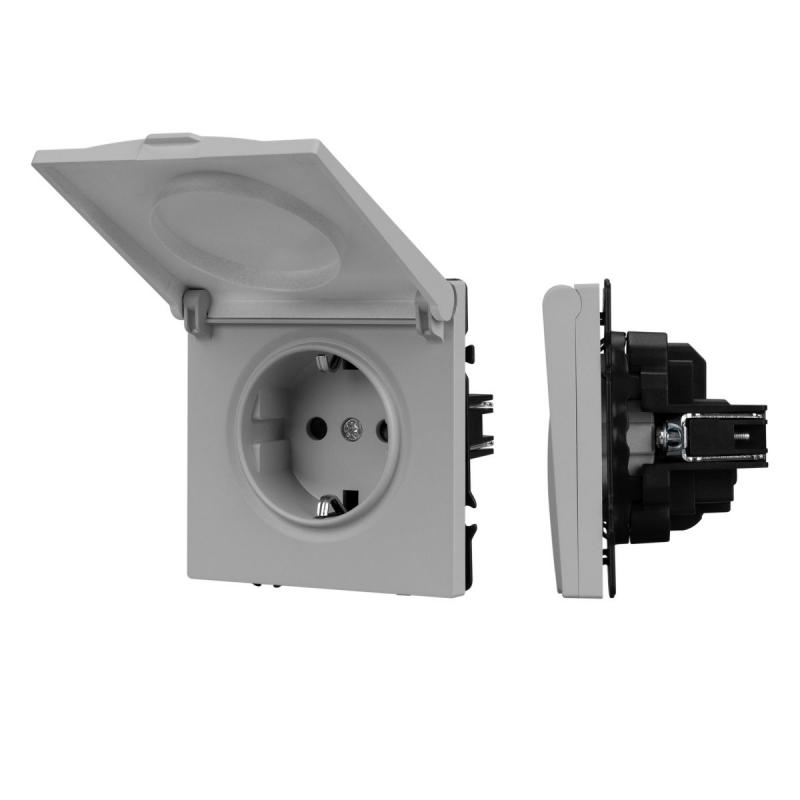 Розетка зк со шторками и крышкой софт-тач никель Arlight SCT-MCP-SFPL-IS (250V, 16A) 059441(1)
