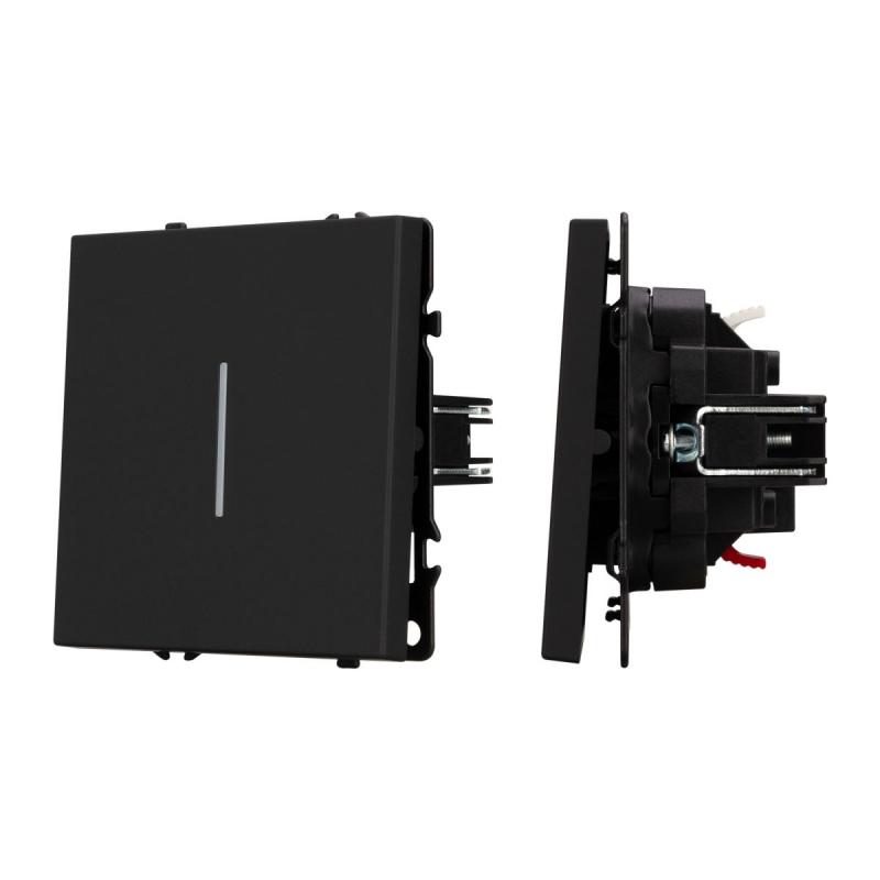 Выключатель проходной 1 кл подсветка софт-тач черный оникс Arlight SWT-MKP1-SFPL-L-BK (250V, 10A) 054261(1)