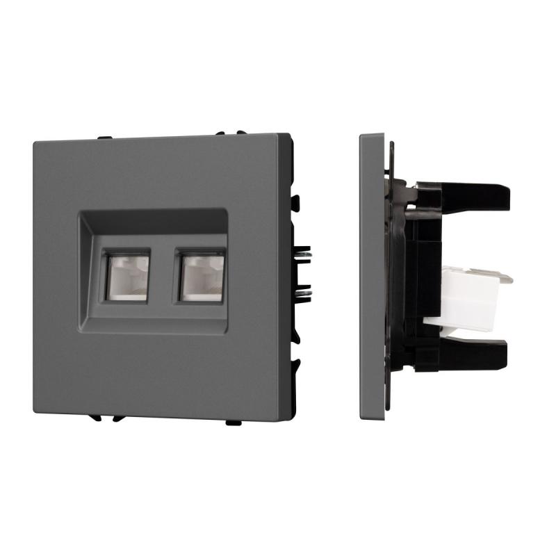 Розетка компьютерная двойная софт-тач серый базальт Arlight SCT-MPC2-SFPL-GR (2хRJ-45, CAT6) 054315(1)