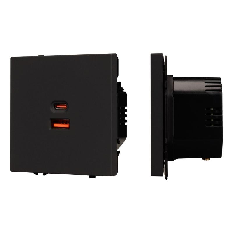 USB Розетка тип A+C софт-тач черный оникс Arlight SCT-MUAC-SFPL-FC-BK (65W, QC3) 054317(1)