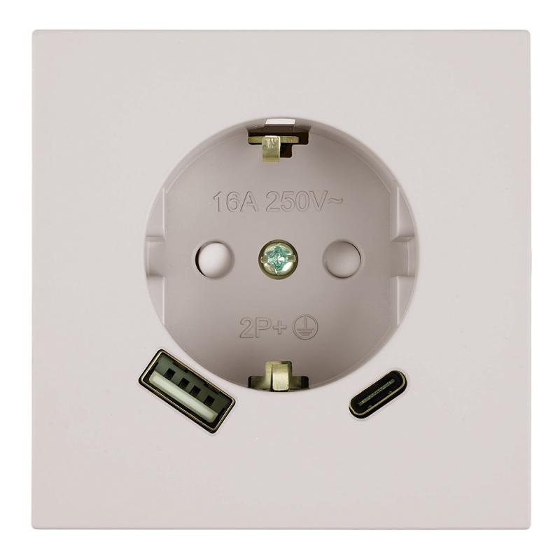 Розетка 1-местная 16А + USB + Type C (механизм) Stekker 250В 20W Мия RST16-3119-08 50482